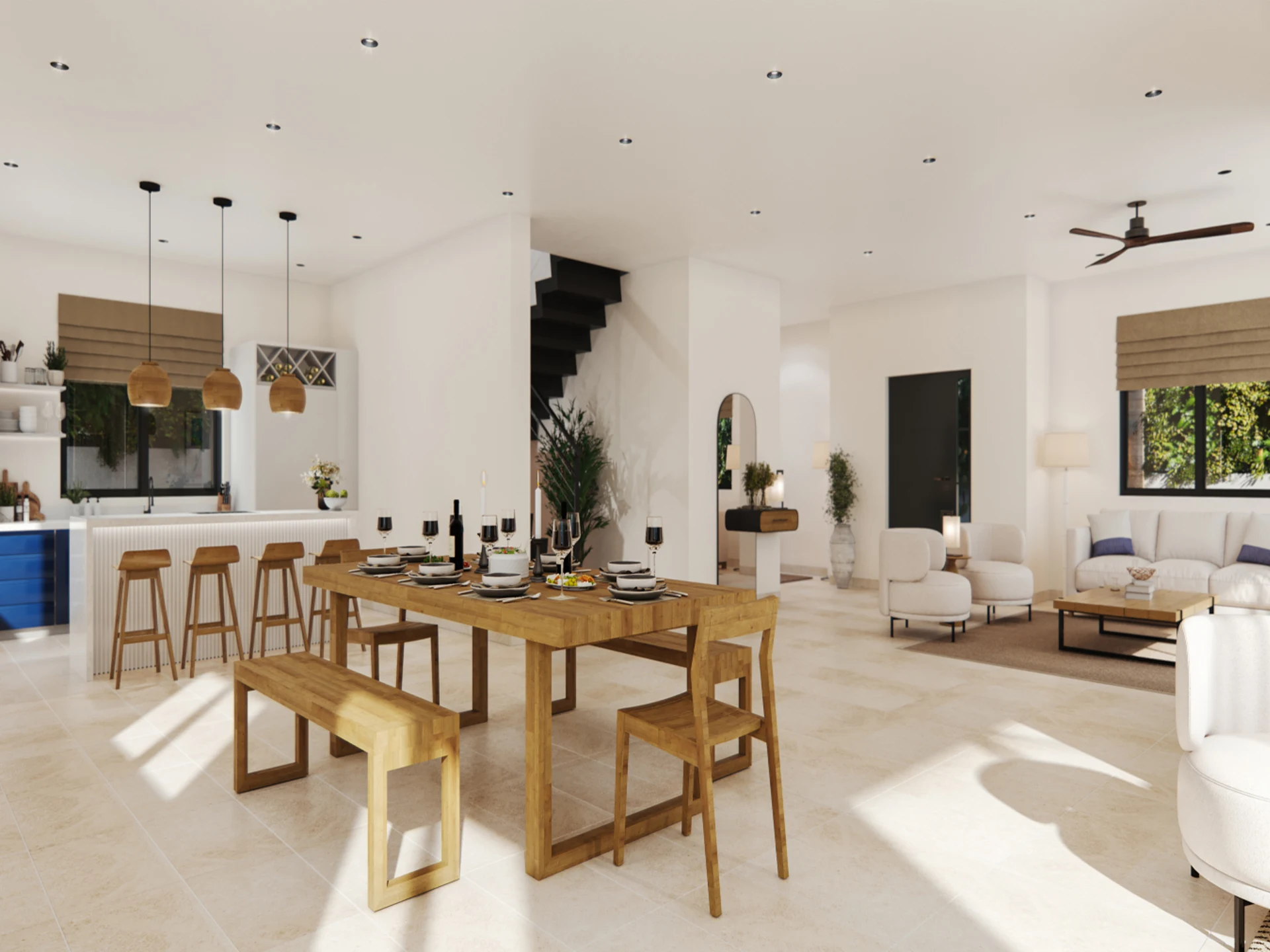 Indoor kitchen and dining