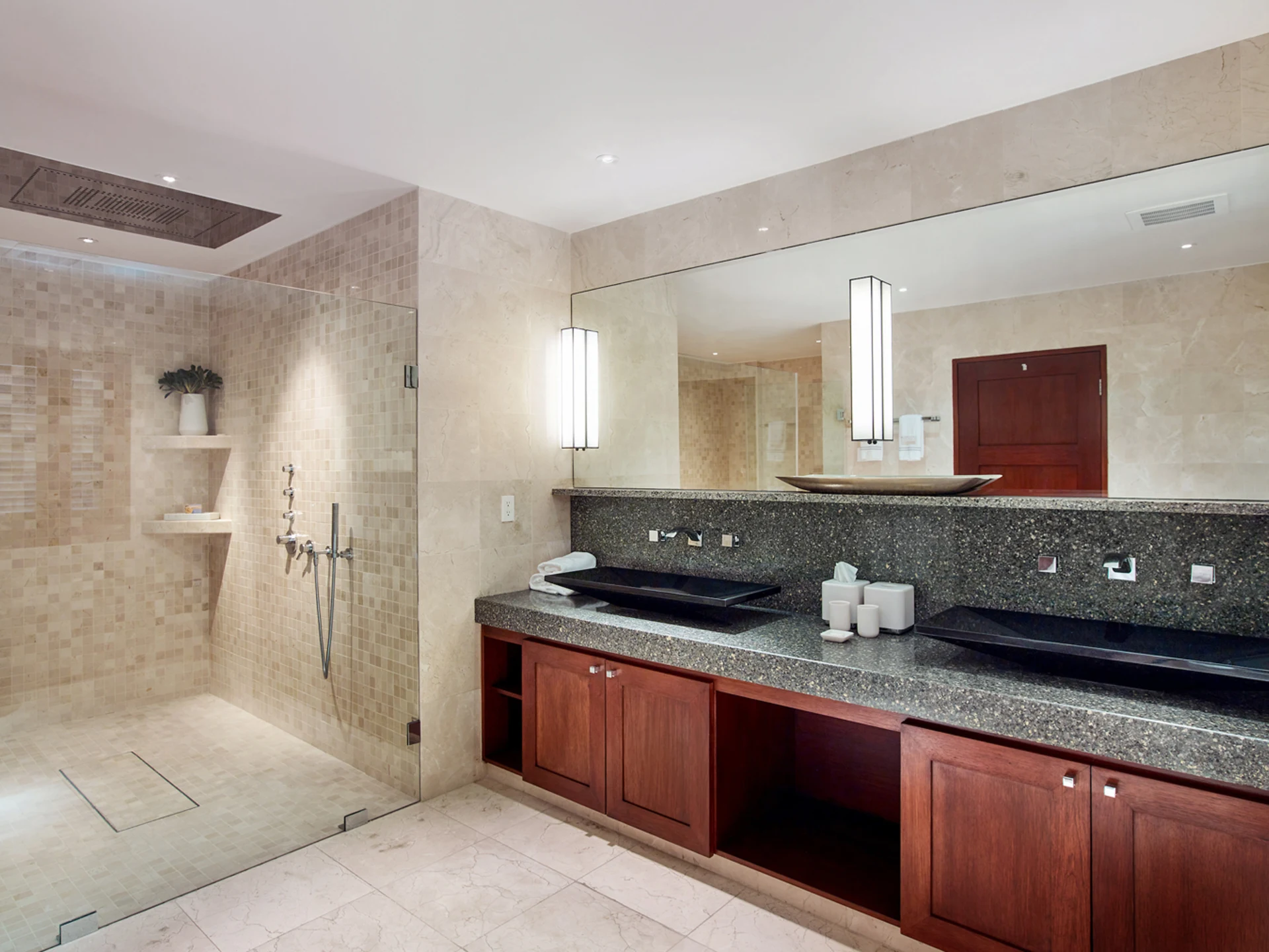 Huge primary bathroom with tub and shower