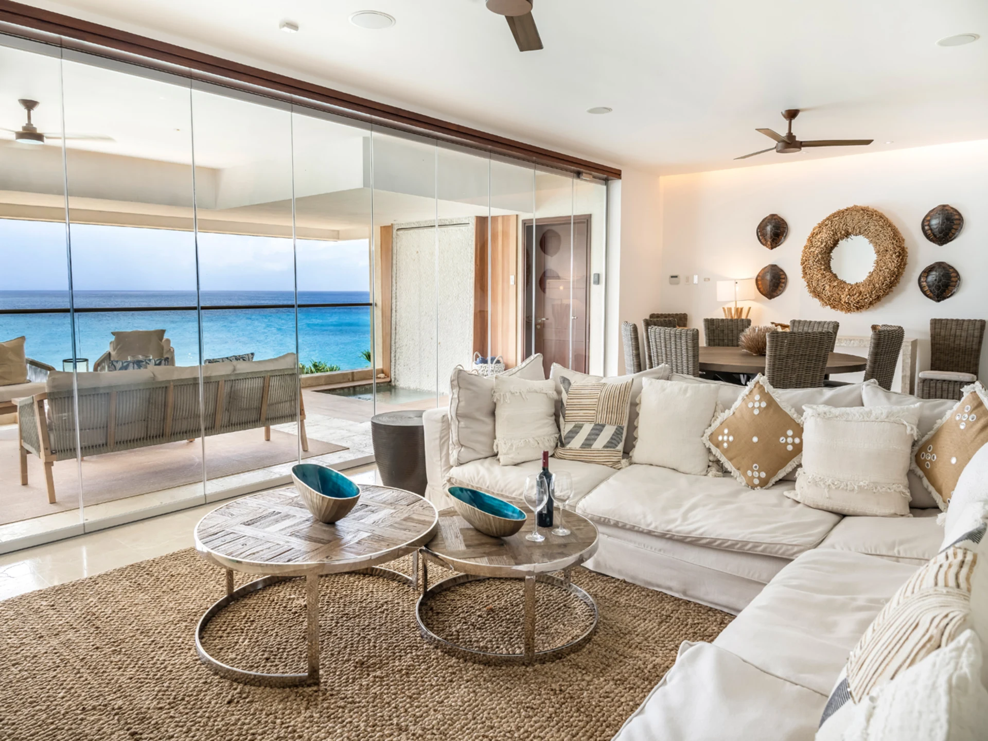 Spacious sitting and dining room opens to terrace