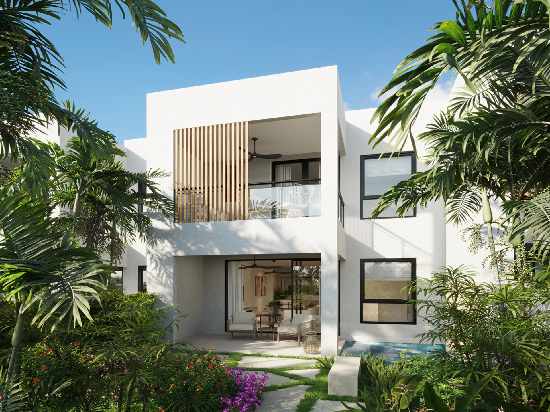 Features 3 four-
bedroom, four-bathroom townhouses