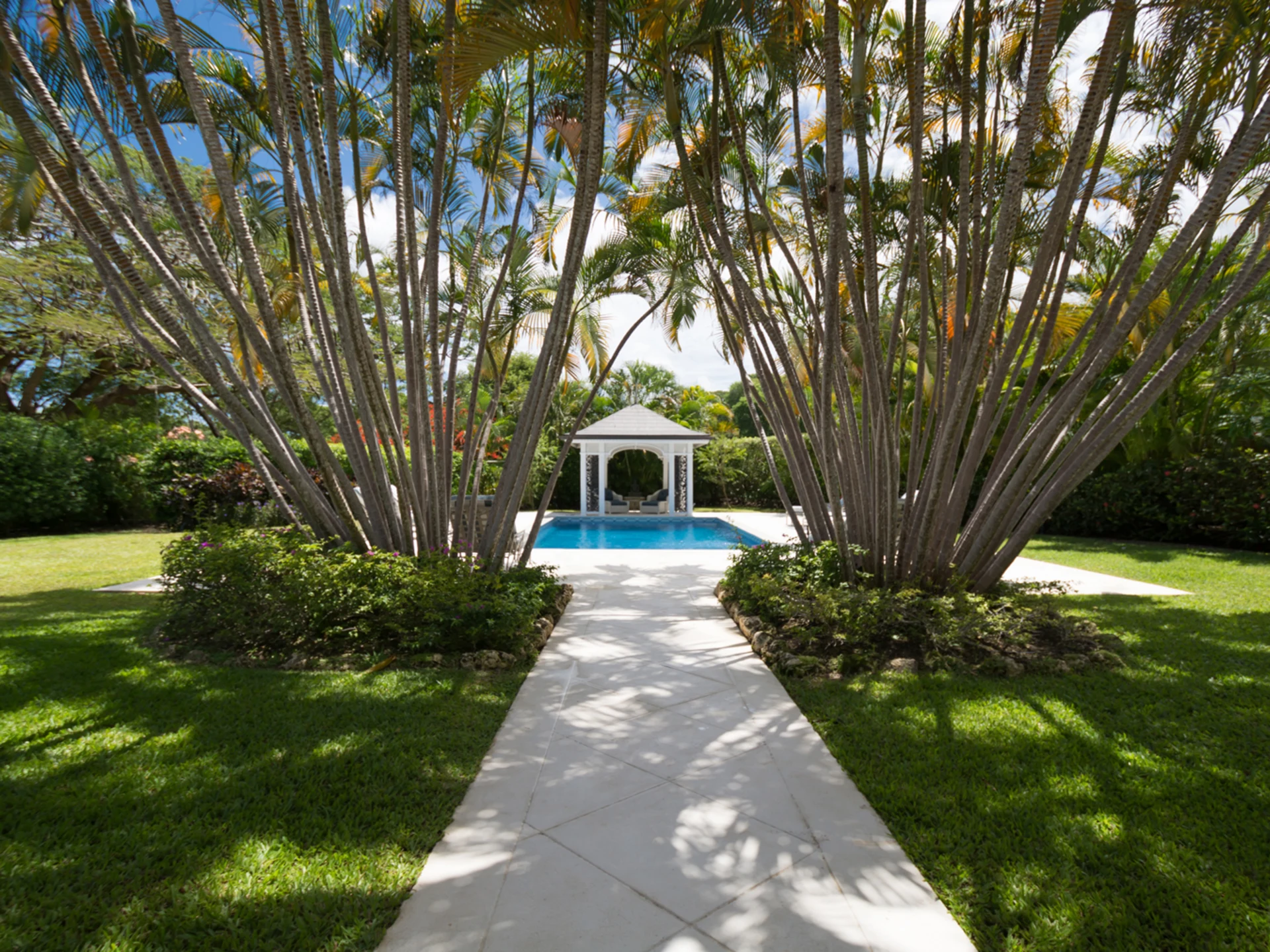 Pathway to swimming pool and gazebo