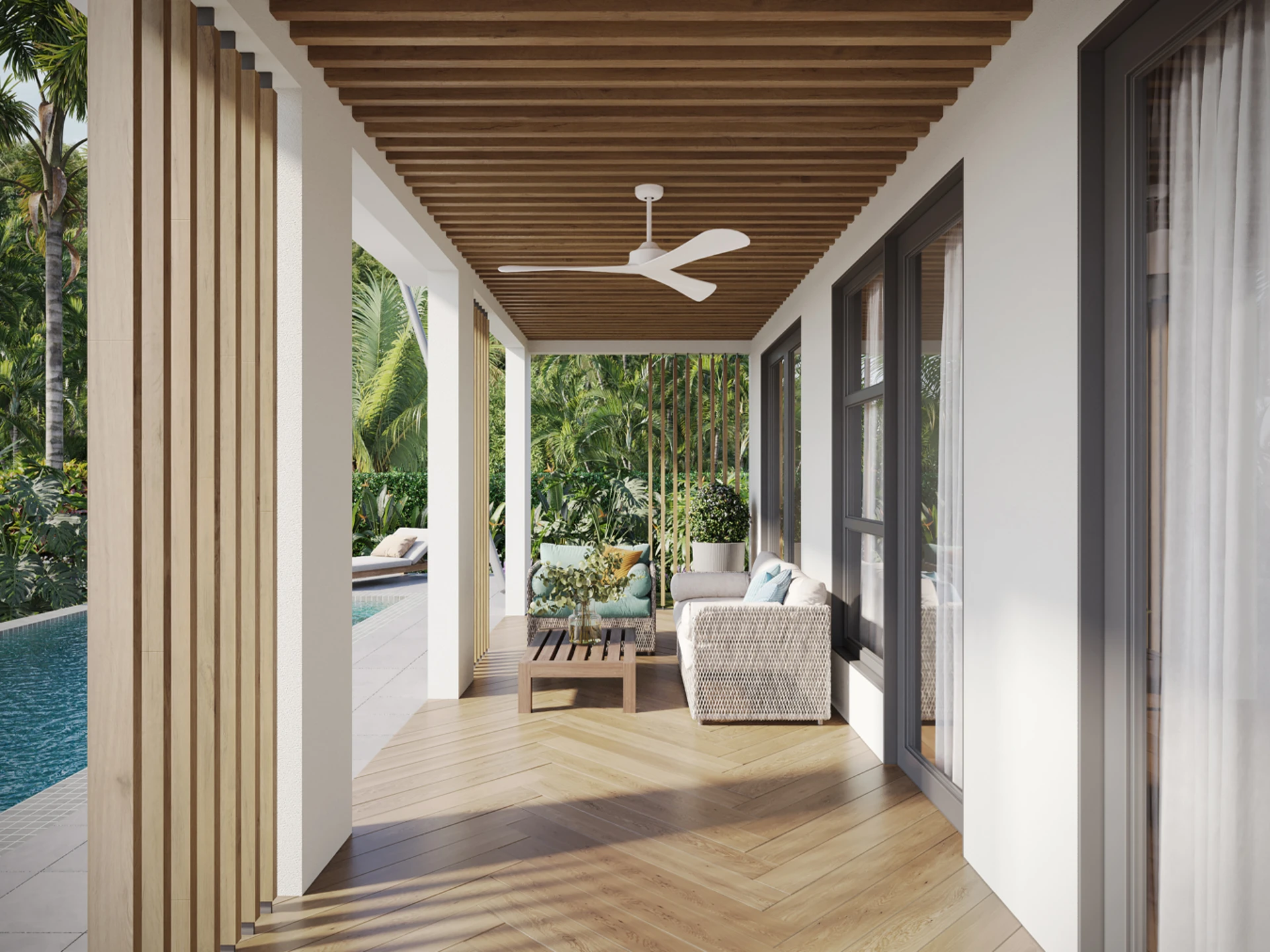 View of ground floor and pool CGI