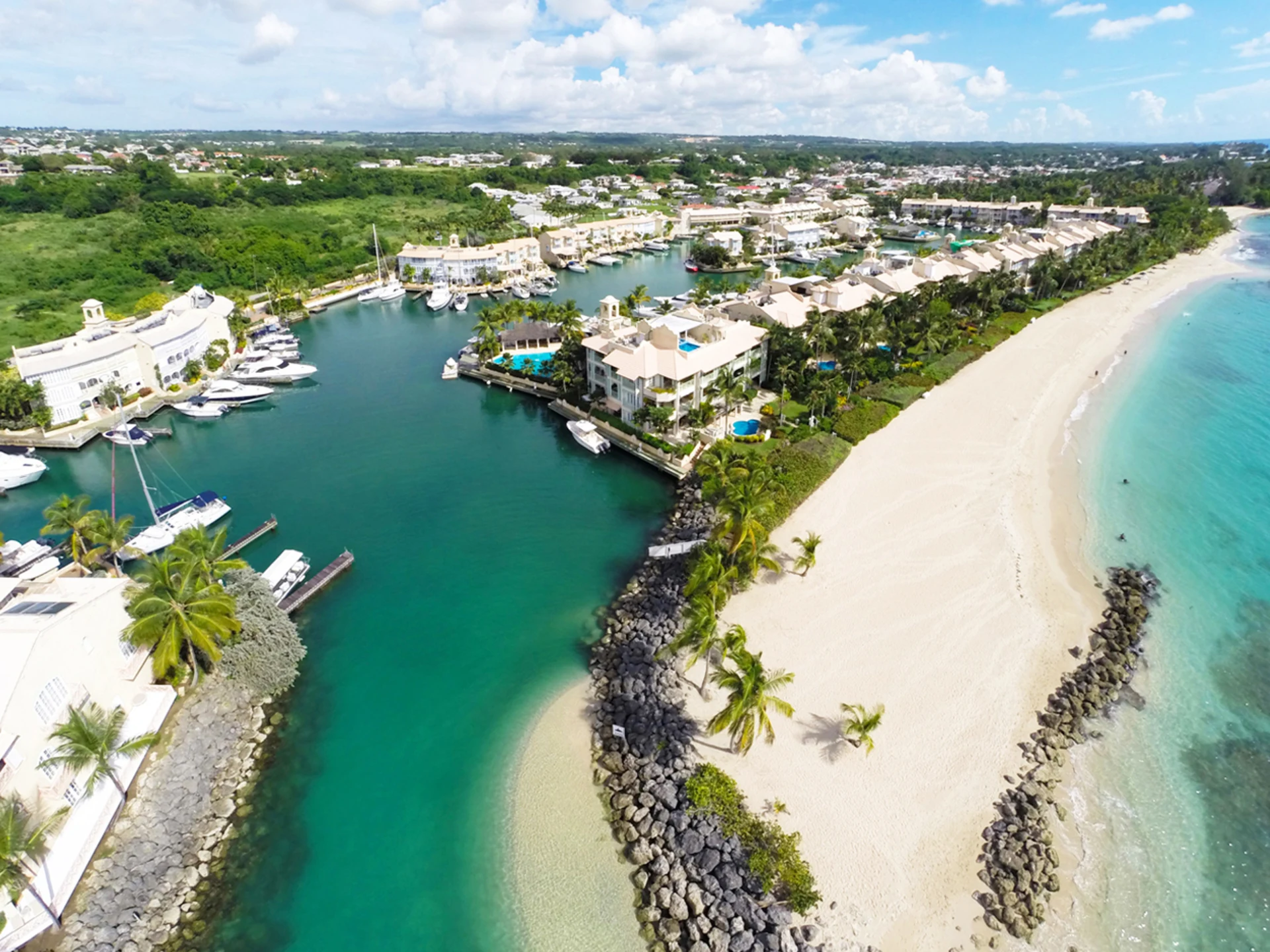Aerial view of Port St Charles and beach