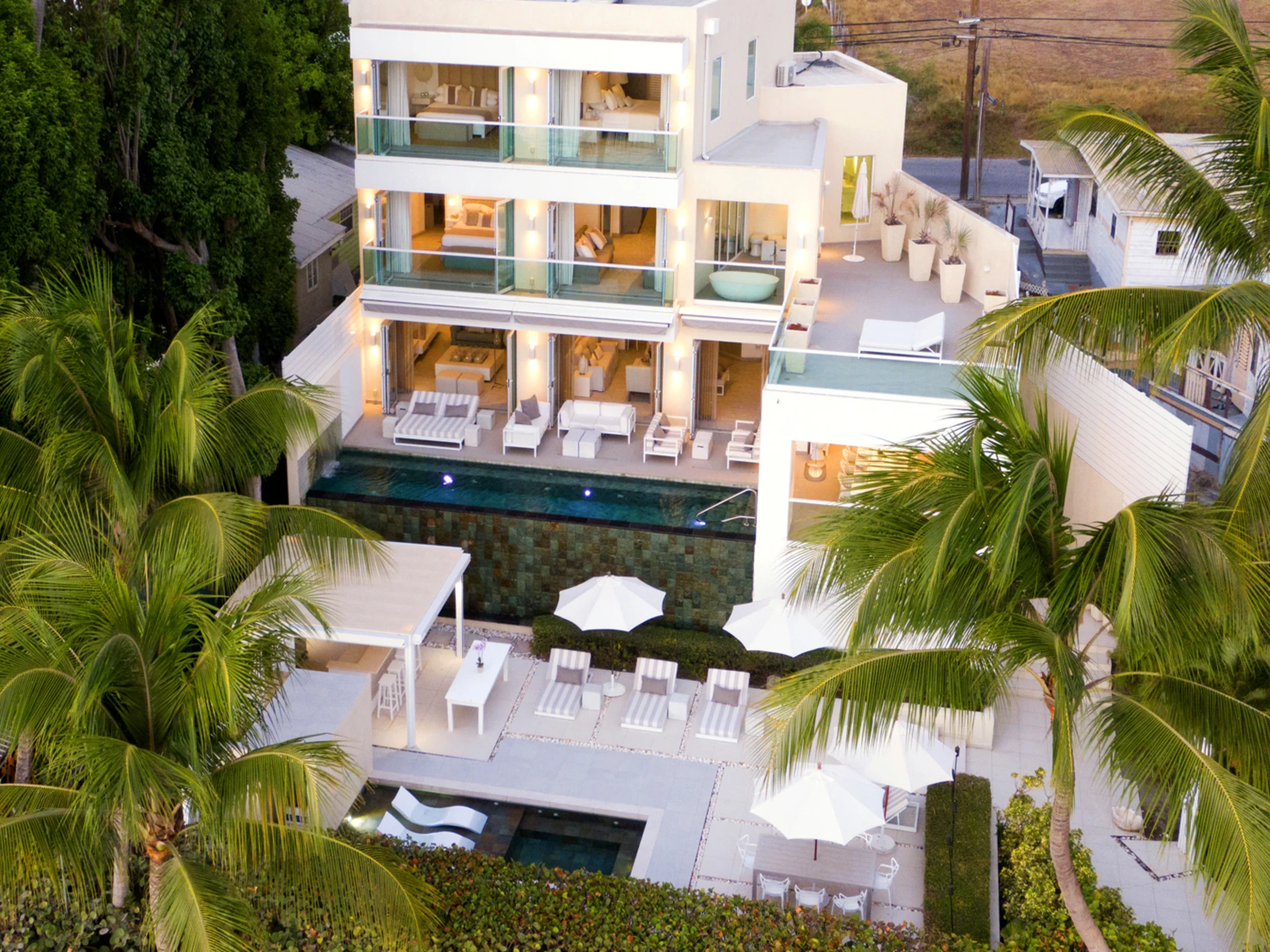 Aerial shot of Footprints Beachfront Villa
