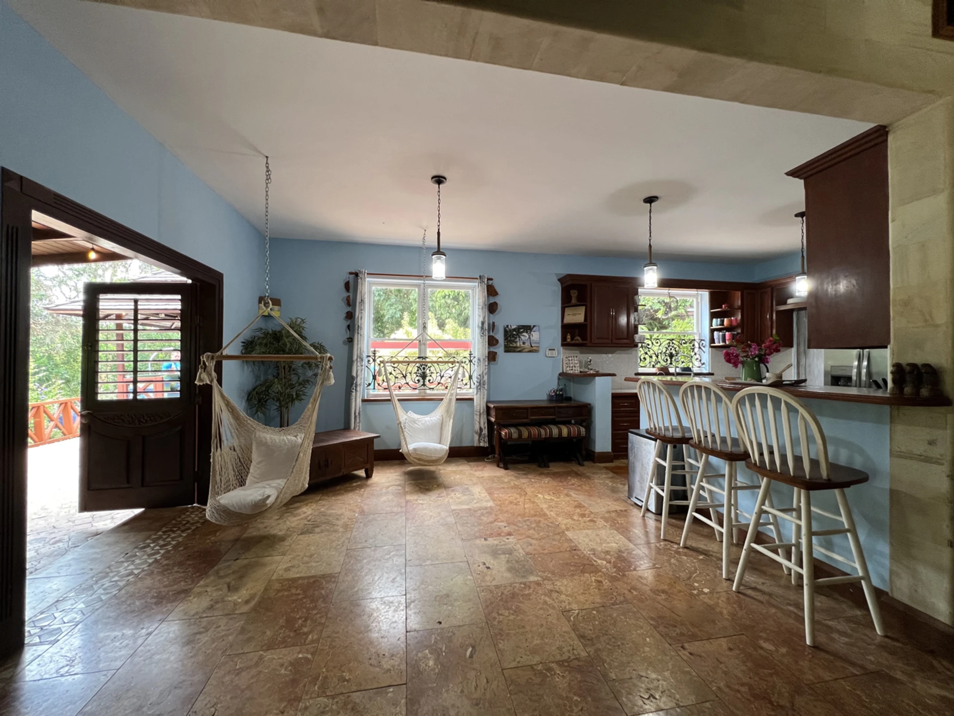 Kitchen flows out to patio