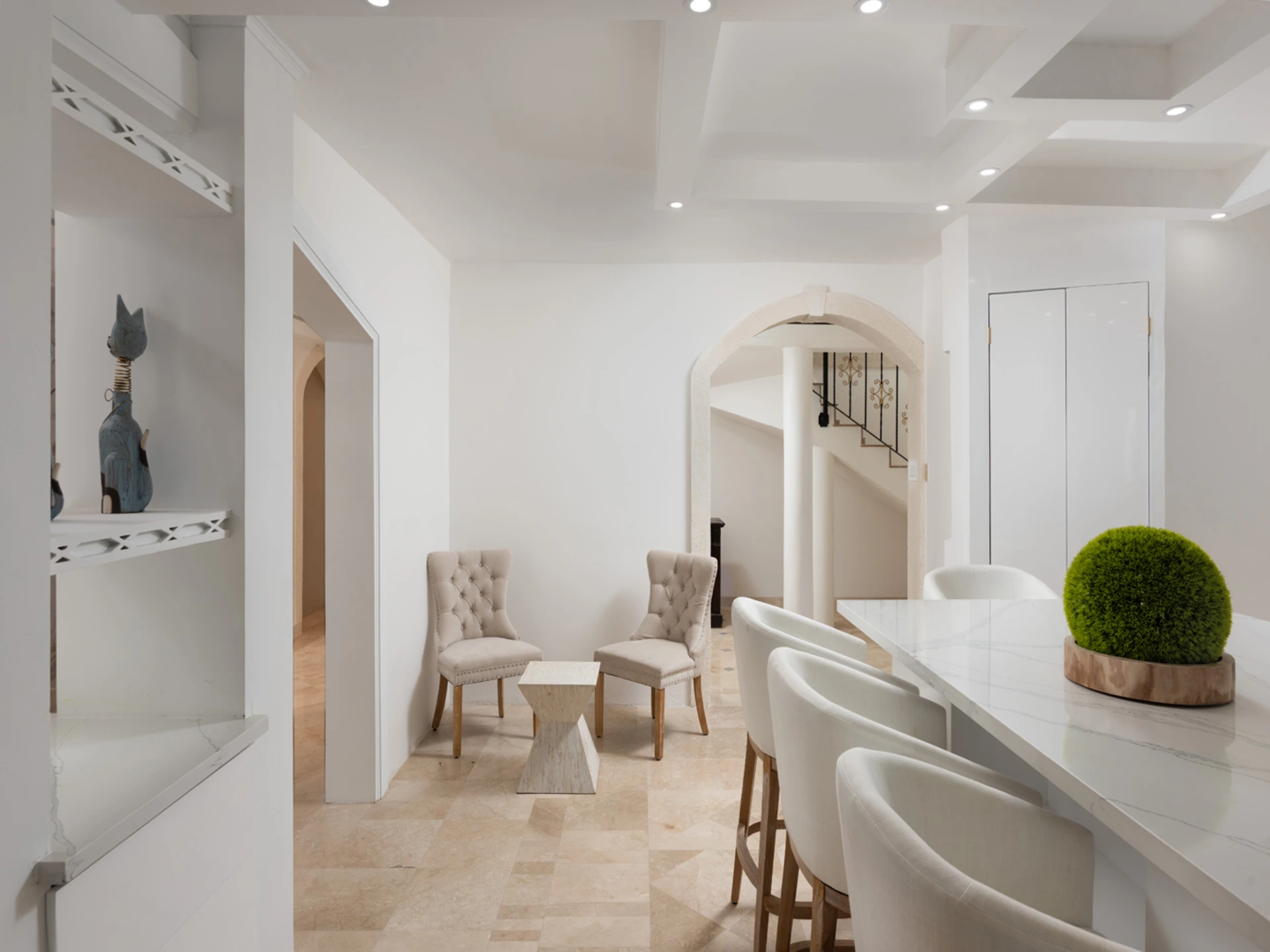 Open plan kitchen leading to living area