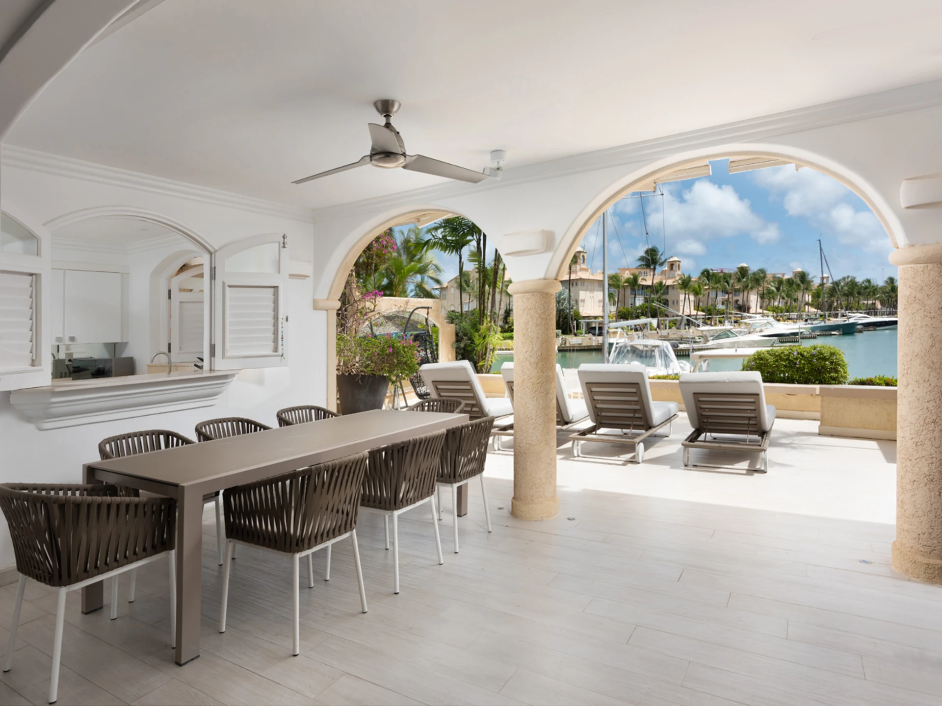 Covered dining and lounging terrace