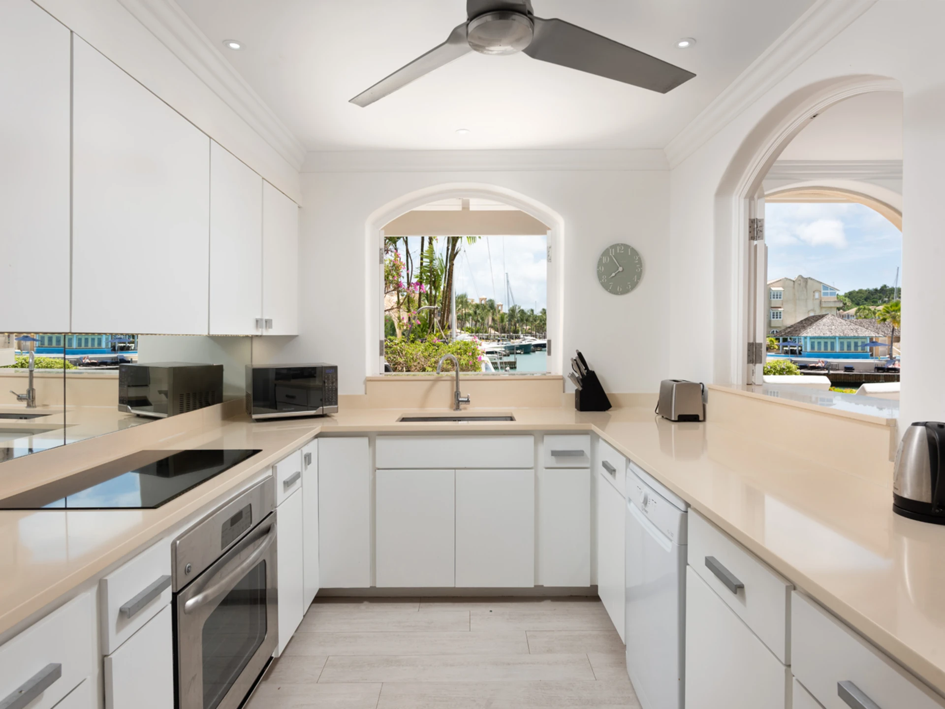 Modern, galley-style kitchen