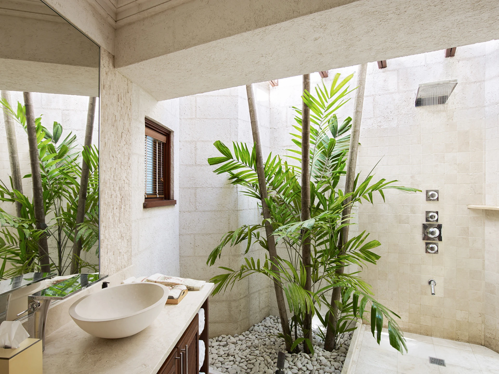 Guest bedroom bathroom with outdoor shower