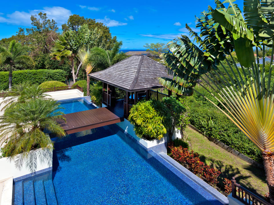 View of the swimming pool and gazebo