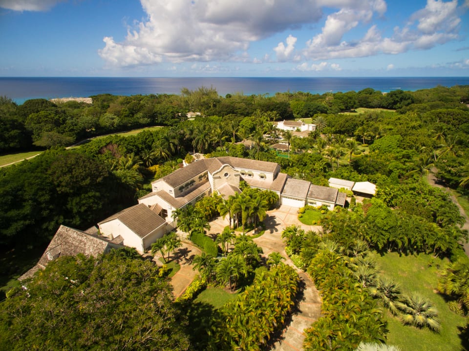 Aerial of main house and cottages