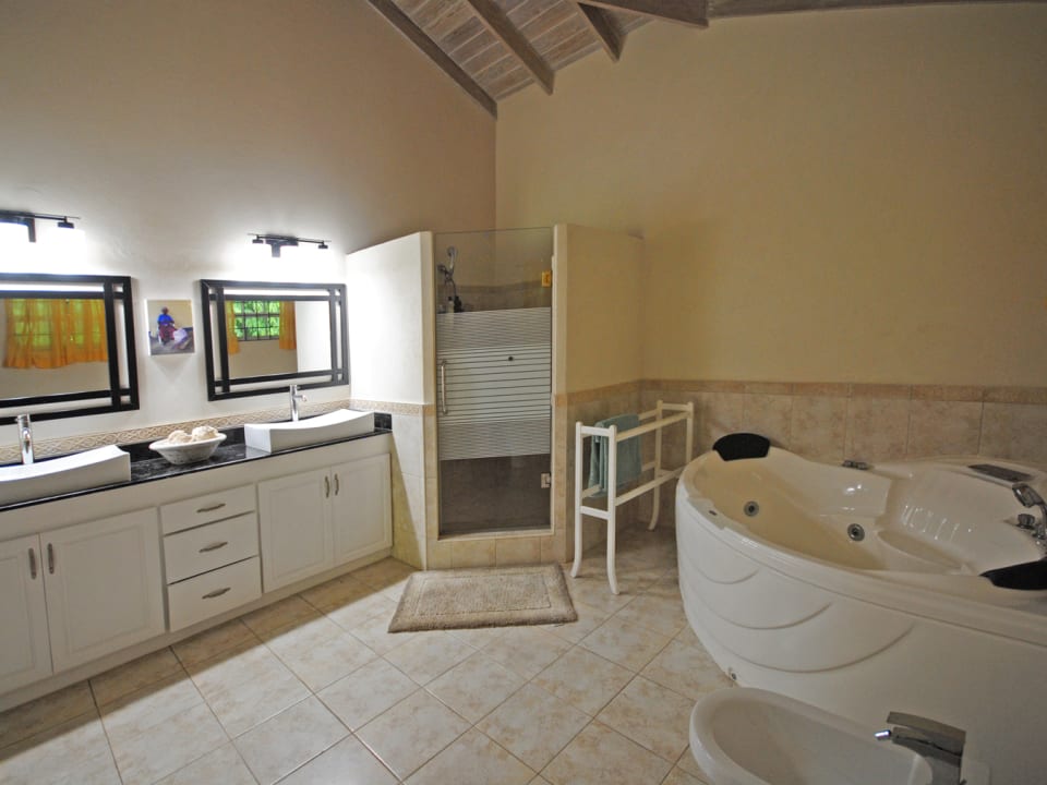 Primary ensuite bathroom with shower and jacuzzi