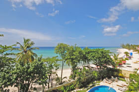 View of one of the pools and the beautiful Dover beach