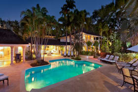 House and pool in the evening