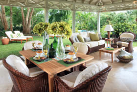 View from verandah of gardens and pool