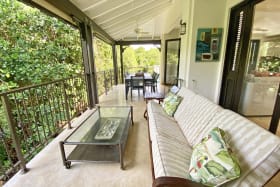 Large first floor terrace with outdoor dining and living