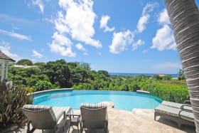 View from pool terrace over gully towards the sea