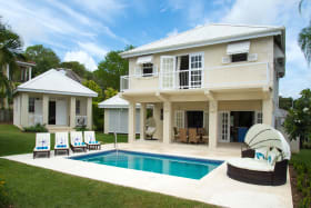 View of house pool and cottage from garden