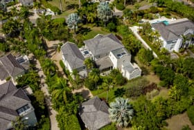Aerial view of main house and cottage