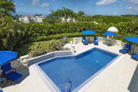 Lovely views overlooking the pool and gardens with distant sea views to the west