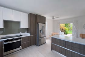 Stainless steel appliances and sleek cabinetry
