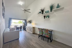 Open plan kitchen/ living space leading to the patio deck