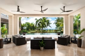 Large covered patio with pool views