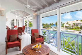 Patio with sea and marina view