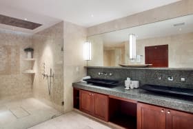Huge primary bathroom with tub and shower