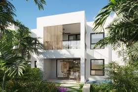 Features 3 four-
bedroom, four-bathroom townhouses