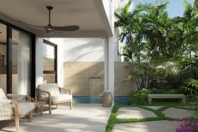 Surrounded by lush
tropical gardens