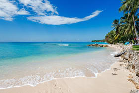 Cove like beach in front of the building