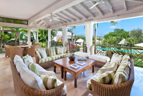 Stunning patio terrace overlooking the gardens, and pool