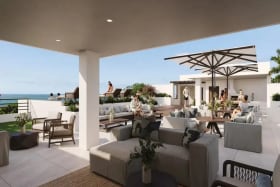 A roof deck lounge offering panoramic views
