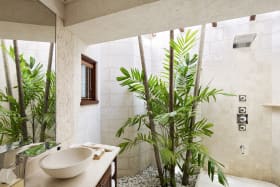 Guest bedroom bathroom with outdoor shower
