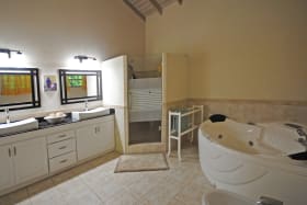 Primary ensuite bathroom with shower and jacuzzi