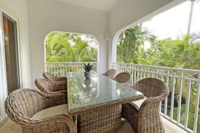 Patio overlooking lush green surroundings