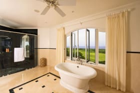 Master bathroom with double vanity sink