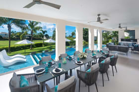 Outdoor patio and pool area