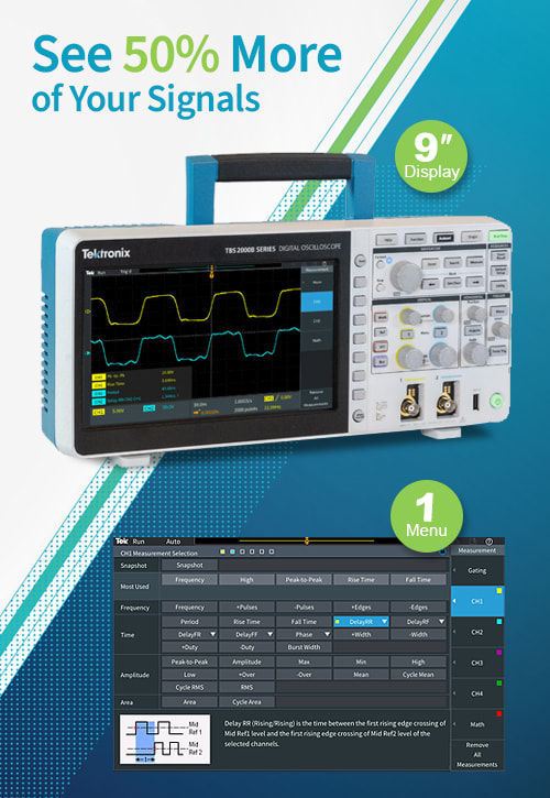 See 50% more of your signals with Tektronix's TBS2000B Series of Oscilloscopes