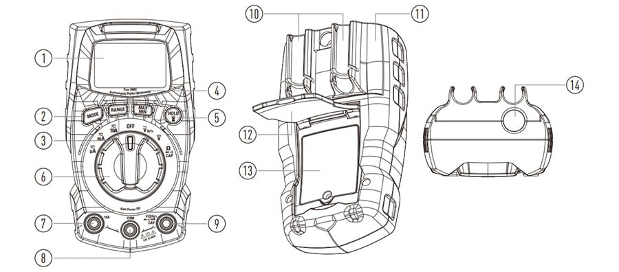 Techni-Pro TNP101 True RMS Multimeter Layout