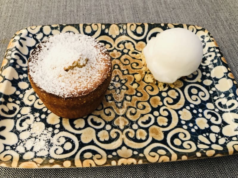 Almond Cake with Lemon Sorbet - Restaurante Catedral 1951, Barcelona