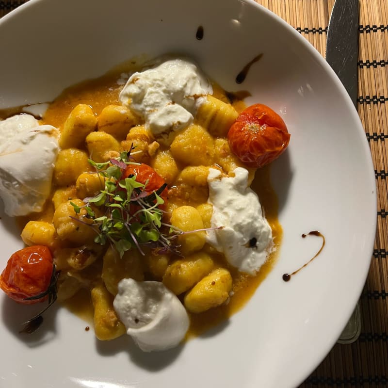 Gnocchi with dried tomato pesto, burrata and cherry - Real Cozinha, Lisbon