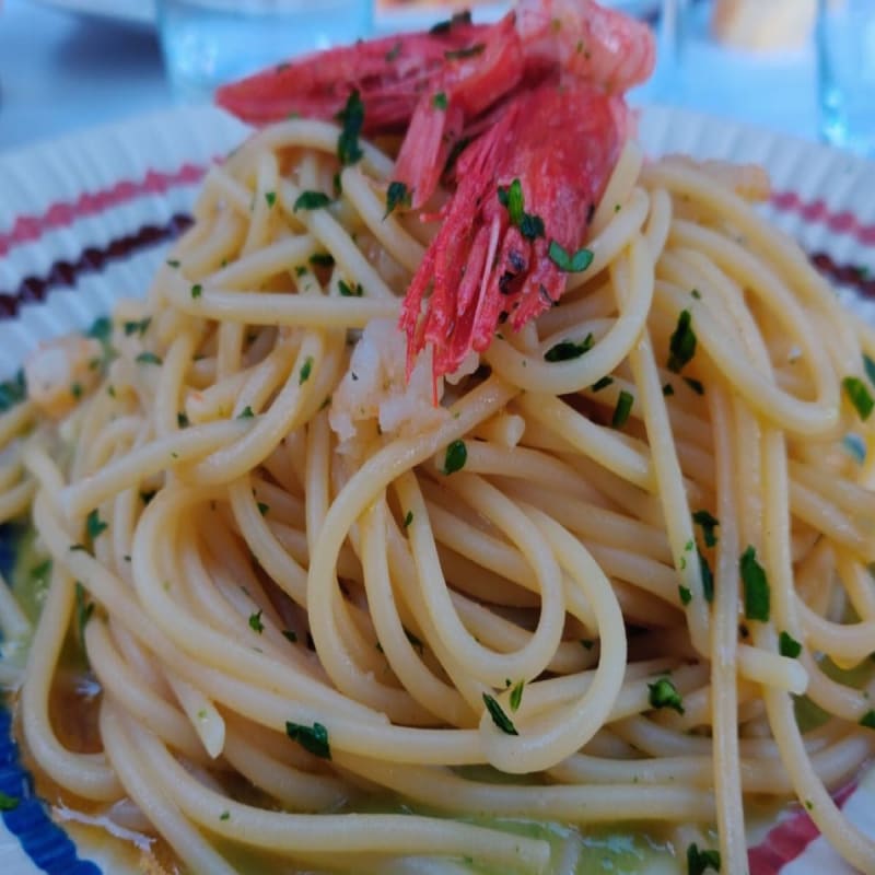 Spaghetti al gambero viola su vellutata di zucchine - Osteria San Bastian