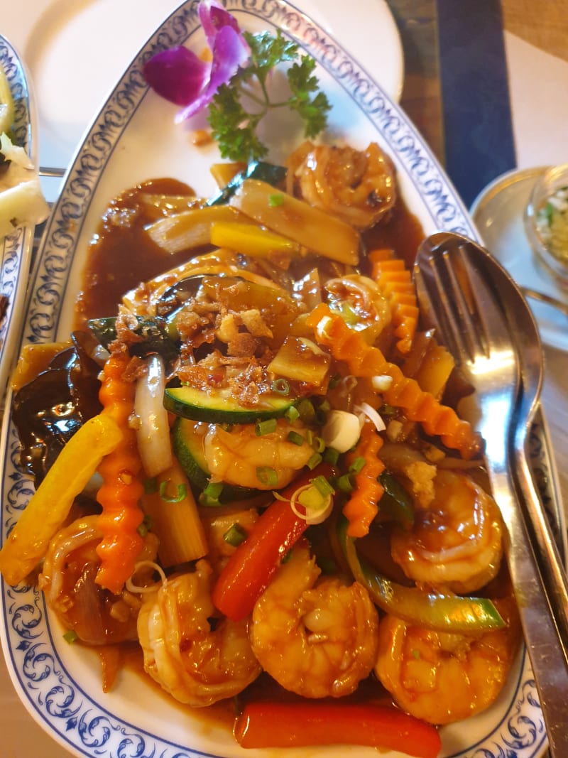 Crevettes sauce sishuan - Café du Rondeau -Yong He, Carouge