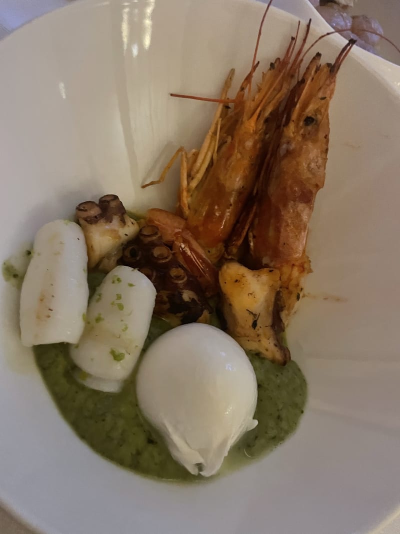 crema di zucchine gamberi, capasanta, polpo e burrata - Il Ducale, Bergamo