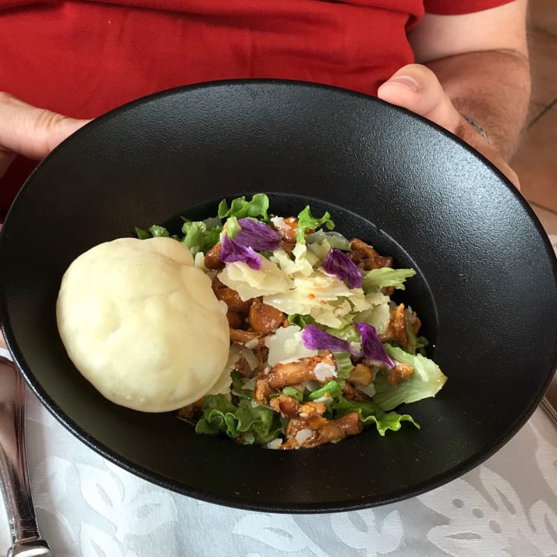 Insalata di finferli, Trentingrana a scaglie e gnocco fritto - Ristorante "Alla Pineta"