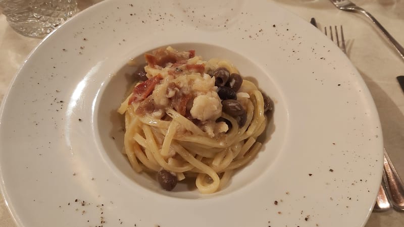 Sciaiatielli baccalà,  pomodori secchi e taghiache - Ristorante Il Numero 1, Città di Castello