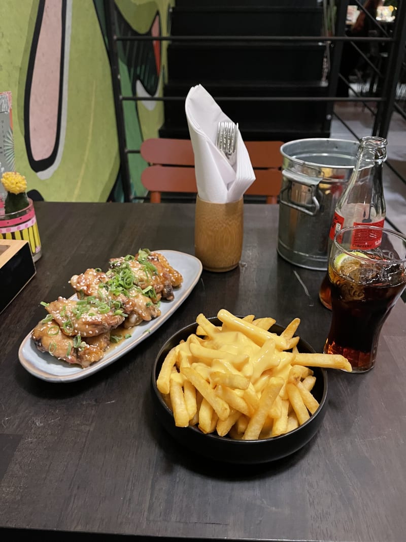 Fries with cheese and teriyake wings - The Wings Paradise , Rotterdam