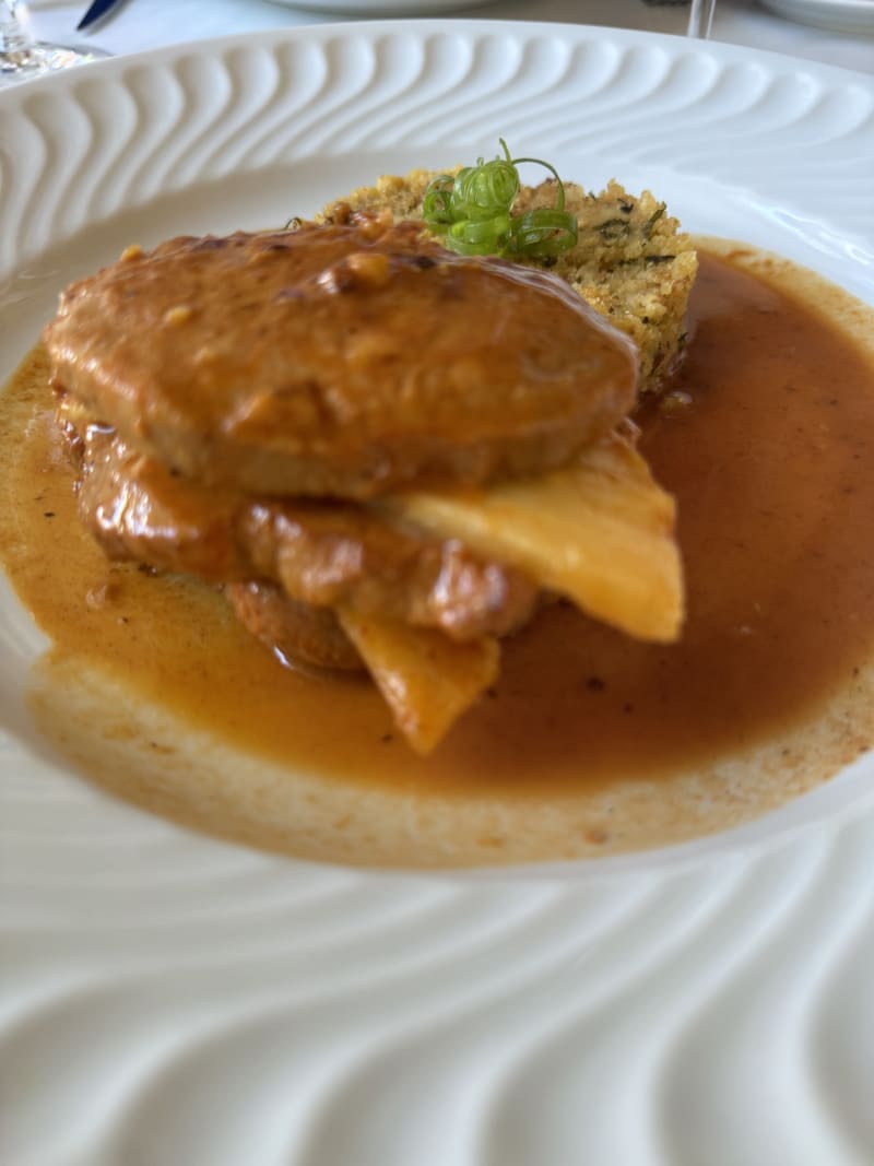 Roasted Iberian Black Pork  With Pineapple and Portuguese Specialty Cabbage and Bread - Palácio do Visconde, Lisbon